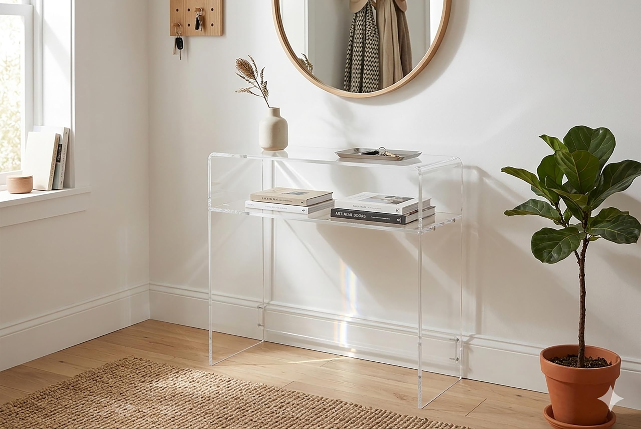 Slato Ercole - Consolle in Cristallo Acrilico Trasparente, Mobile Ingresso, Tavolo Soggiorno, Sala d'Attesa, Ufficio, Mobile di Design, Made in Italy, 33x78x77 cm