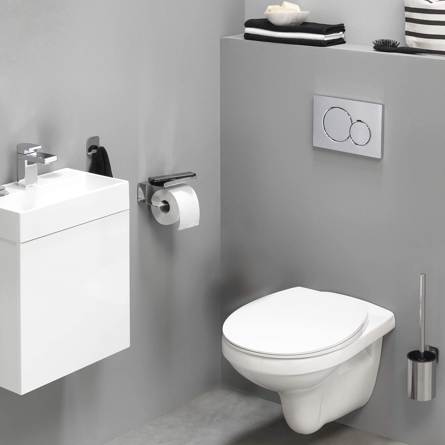 Tiger Colar Juego de Accesorios de baño - Escobillero - Portarrollos sin Tapa - Gancho de Toalla - Acero Inoxidable Pulido