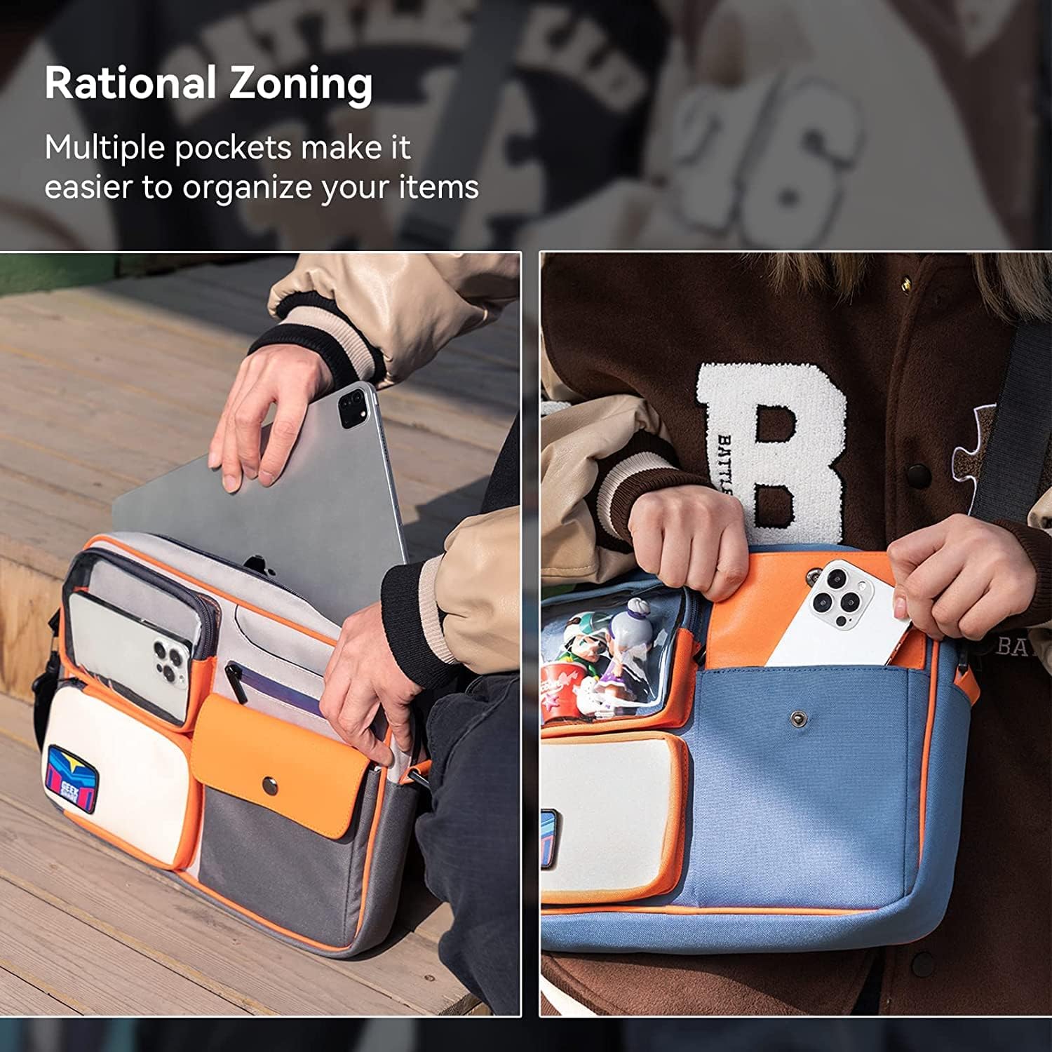 GeekShare Multifunctional Switch/OLED Travel Carrying Case-Color Contrast Vintage Messenger Bag Compatible with Switch-Portable Storage Bag