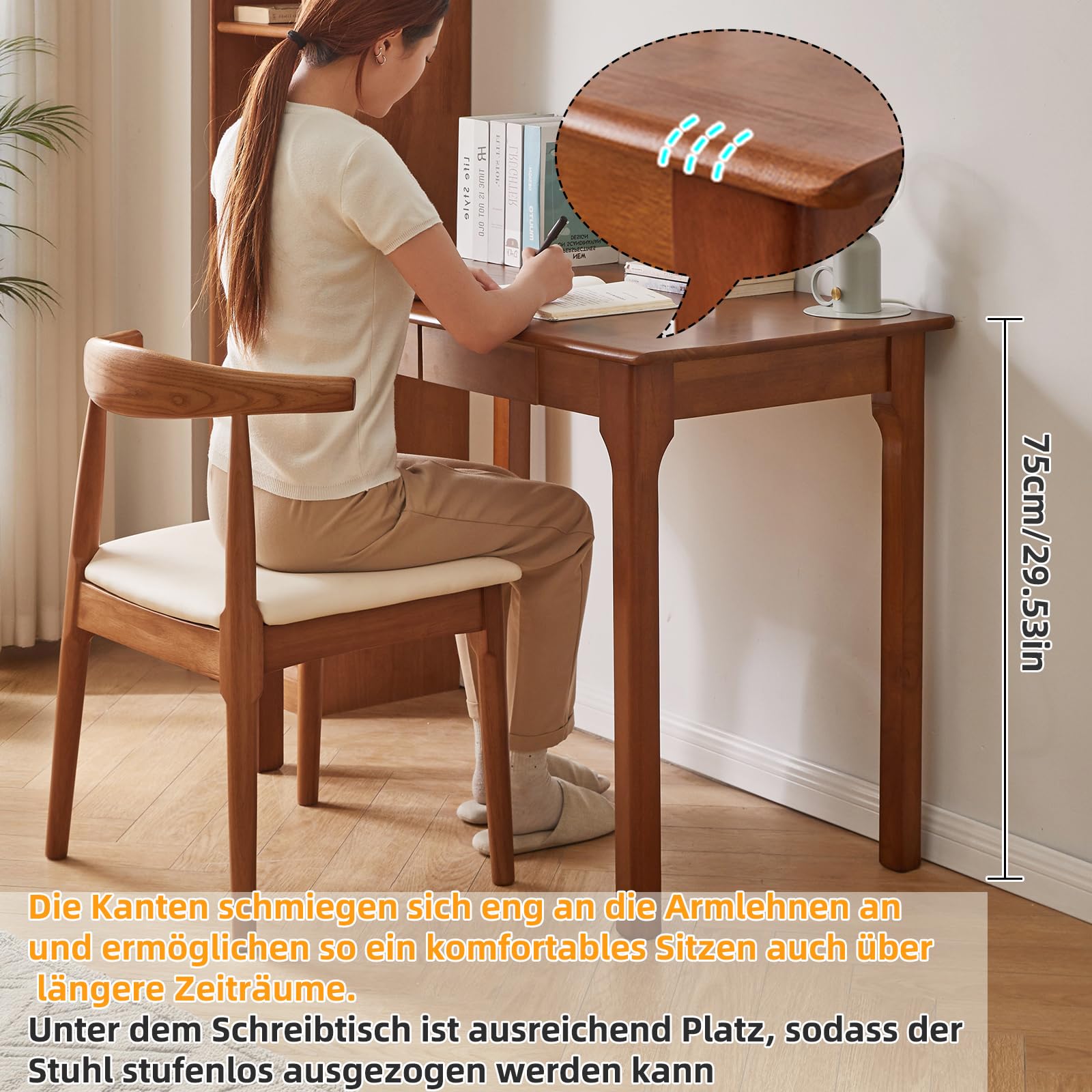 Aibiju Schreibtisch aus Massivholz mit 2 Schubladen, 100 cm Gaming-Schreibtisch fürs Homeoffice, Computertisch fürs Schlafzimmer, Kleiner Esstisch für kleine Räume, Walnuss YD-WD04H