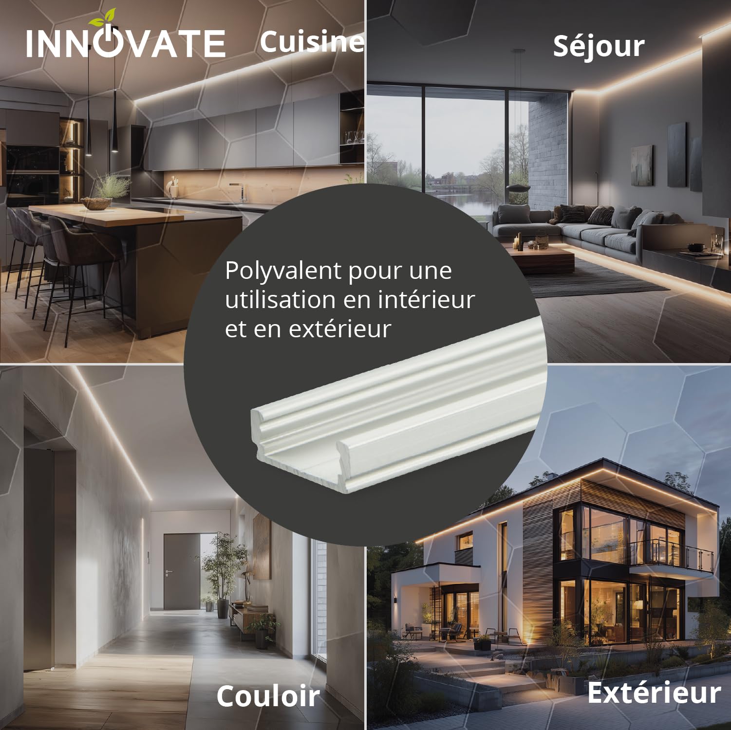 INNOVATE Profilé en aluminium pour bande LED Montage en surface MINI 12 [2 m – 2000 mm x 17 mm x 7 mm Largeur max. 12 mm] Éclairage LED pour cuisine, salon, chambre à coucher
