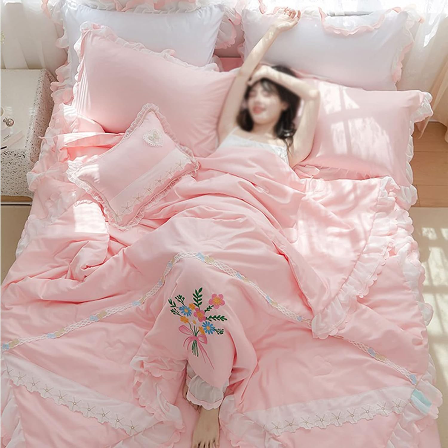 Summer Ice Silk Air Conditioning Quilt Washed Lace Princess Summer Cool Quilts for Adult Student Kids Home Textiles Bedding Decorate Your Bedroom 200 * 230cm (150 * 200cm)