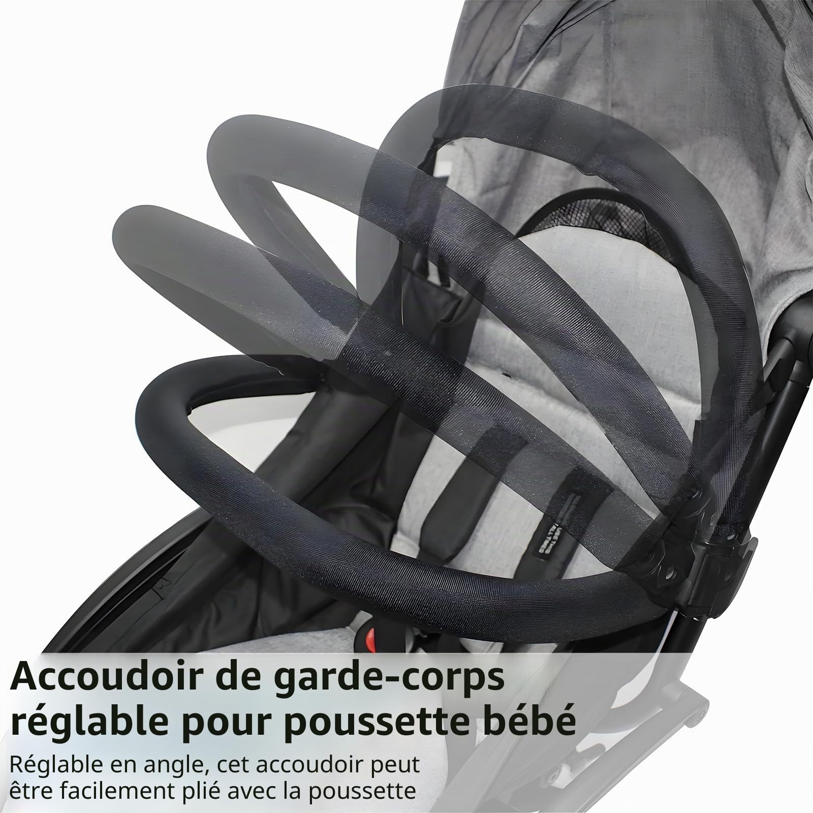 Bébé Poussette Accoudoir Garde-corps Réglable Prams Barres de Pare-chocs Accoudoir, Poussettes, pour Babyzen et Yoyo, pour la Distance entre Deux Tubes Est de 38-42 Cm (Noir)