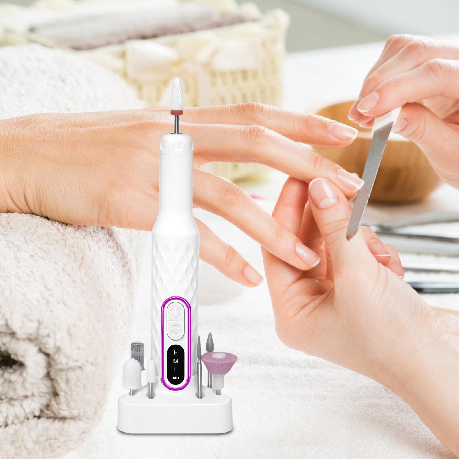 Kit de taladro de uñas – Kit de manicura para acrílico, gel y polvo dip con taladro de uñas – 3 velocidades ajustables, 15000 vueltas por minuto para manicura, pulido, pulido y conformado, para