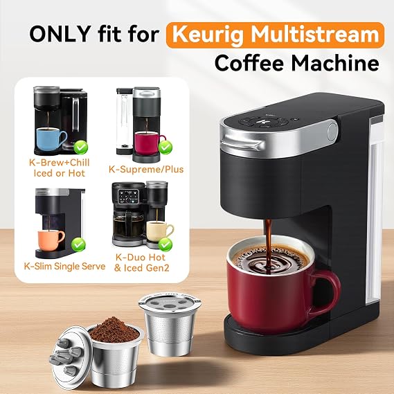 CAPMESSO Disposable Coffee Filters 300 Count & 2 Reusable K Cup for Keurig 2025 Updated Metal Coffee Filter with 5 Holes & K Cup Filters Disposable - for K Supreme/K Slim/K-Duo Gen2/K-Brew Chill