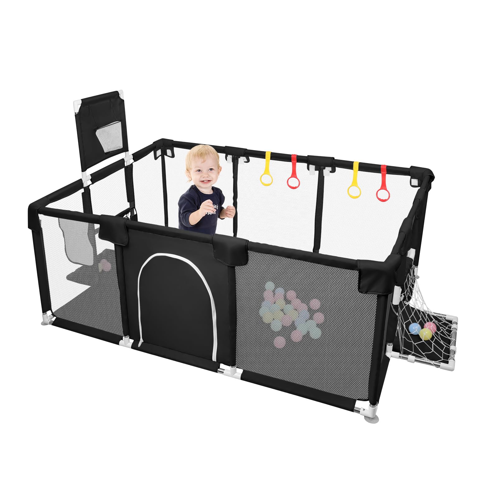 Parque Infantil Bebé, Alfombra de Juegos, Plegable, Malla Transpirable, Corralito Bebé, Con Malla Transpirable Baby Playpen,180 * 120 * 66 cm - Negro