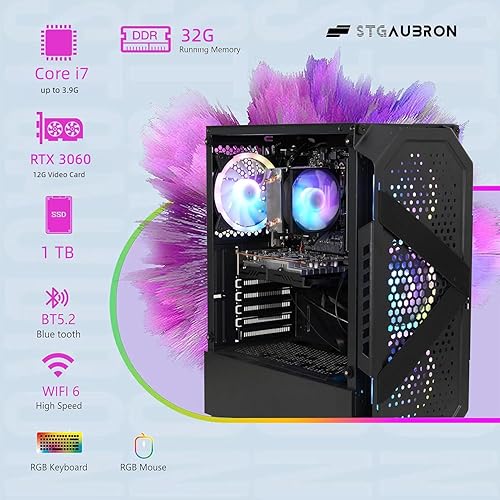 Miniatura 9 de STGAubron Computadora de escritorio para videojuegos, Intel Core i7 hasta 3.9 GHz, Radeon RX 580 8G, 16G RAM, 512G SSD, WiFi 6, Bluetooth 5.2