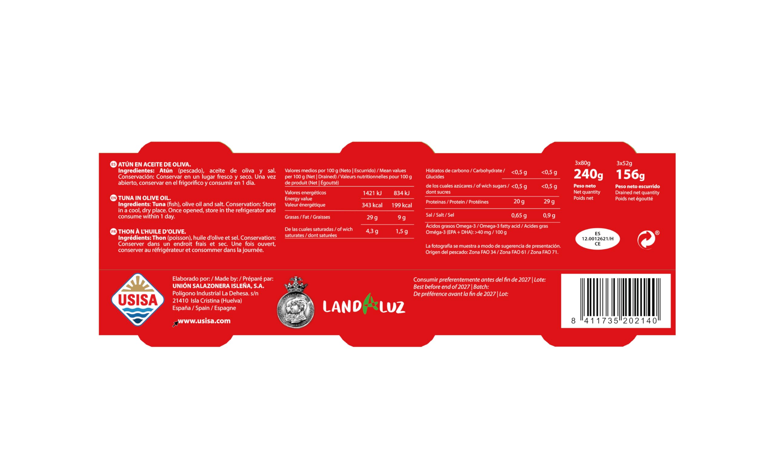 Tejero - Conserva de Pescado | Atún en Aceite de Oliva - 8 Unidades (3 x 52 g)