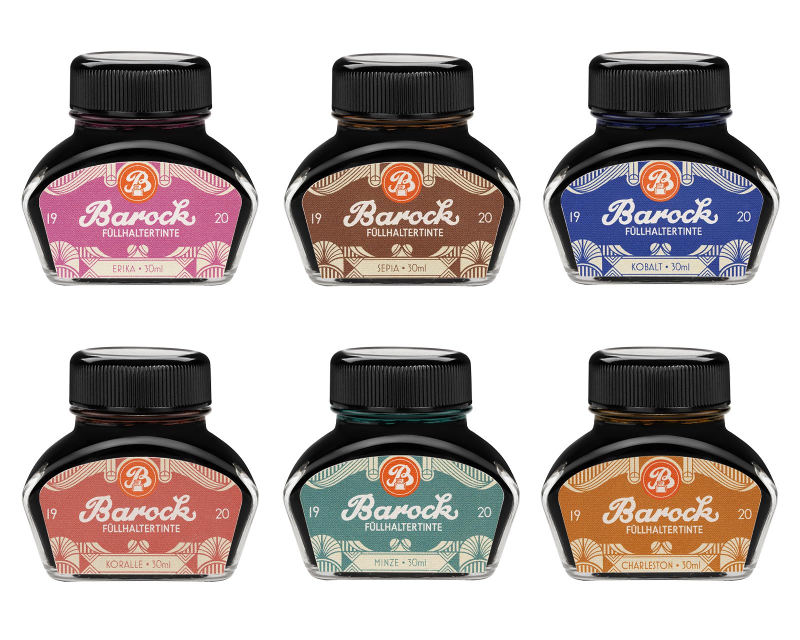 Barock 1920 Sepia, atrament do pióra wiecznego, szklany korek, Rollerball, atrament do pióra wiecznego w tłuczku, 30 ml, brązowy