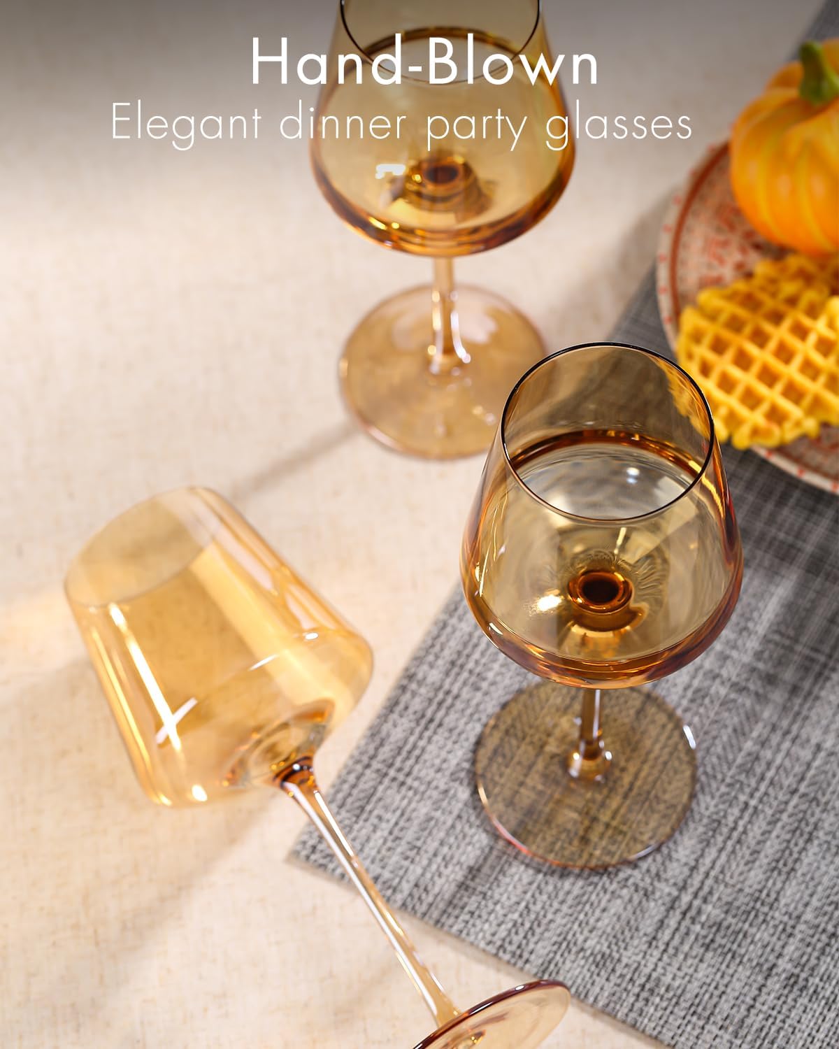 comfit Amber Wine Glasses Set Of 6 - Crystal Colorful Wine Glasses With Long Stem and Thin Rim,Modern Colored Wine Stemware for Wedding,Birthday,Anniversary 18oz(Amber)