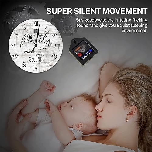 Miniatura 5 de Reloj de pared redondo de madera rústica de 10 x 10 pulgadas citas familiares el tiempo pasado con la familia vale la pena cada segundo silencioso