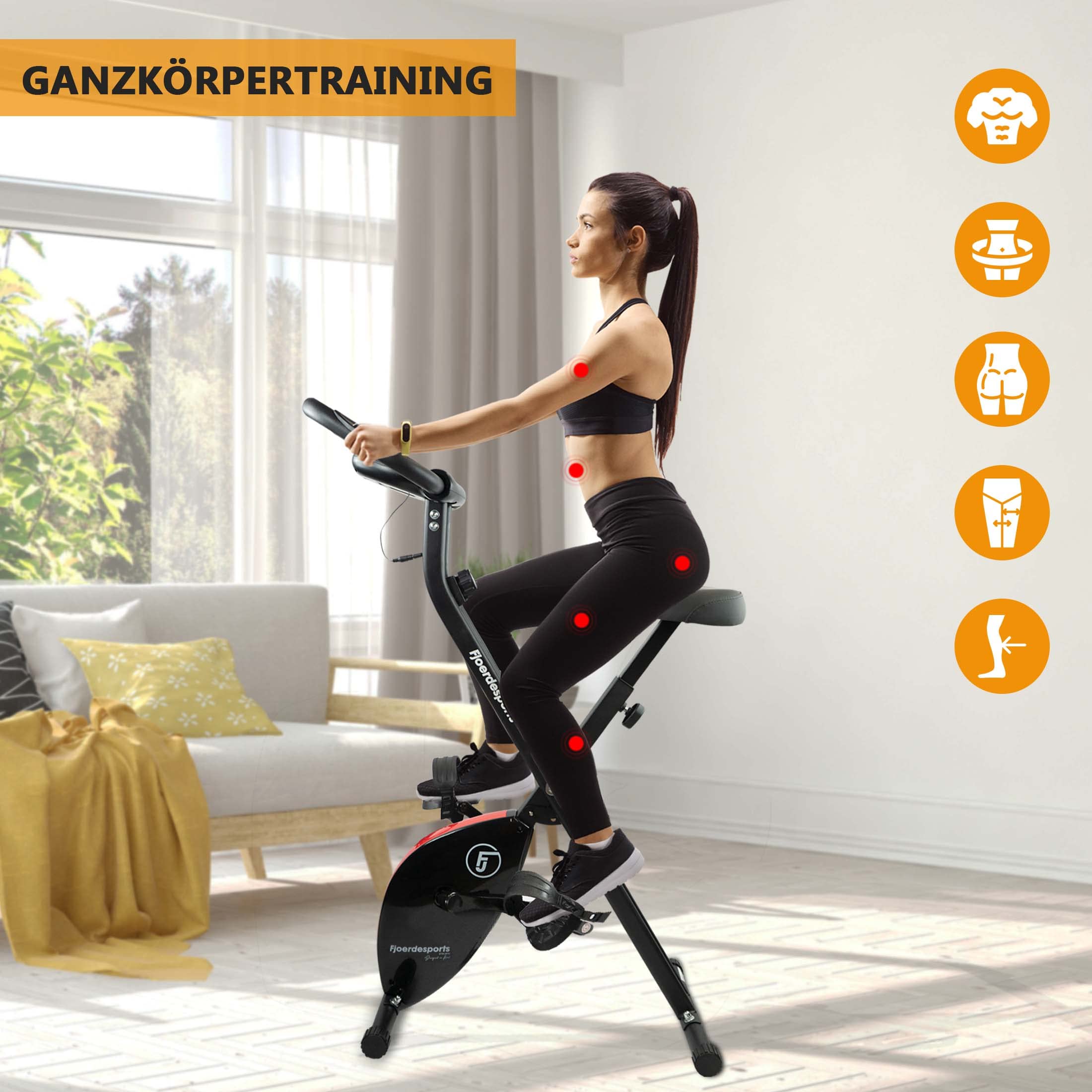 faltbarer Fahrradtrainer, Heimtrainer, Fitnessfahrrad LCD Trainingscomputer, klappbarer Hometrainer, inklusive Pulsmessung, maximales Benutzergerwicht 110 kg, 8 Widerstandsstufen