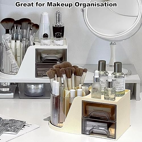 Miniatura 7 de Marte Vanci Organizador de escritorio, organizador de maquillaje de plástico con cajones, caja de almacenamiento de papelería de escritorio con