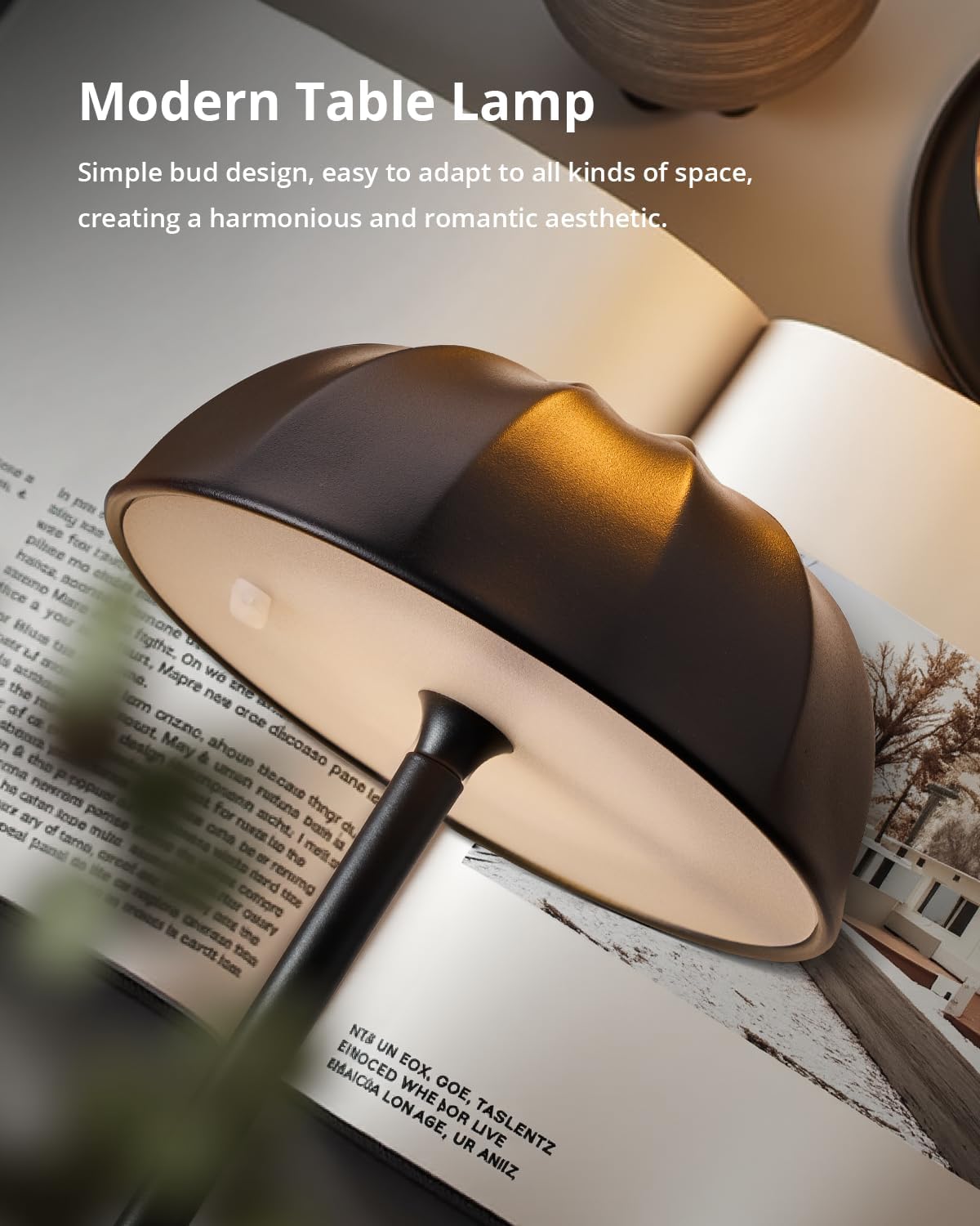 Cordless Table Lamp, Rechargeable Portable LED Desk Lamp, 4000mAh Battery Operated Lamp, 3 Color Stepless Dimming Touch Wireless Lamp for Outdoor, Dinner, Patio, Restaurant (Black)