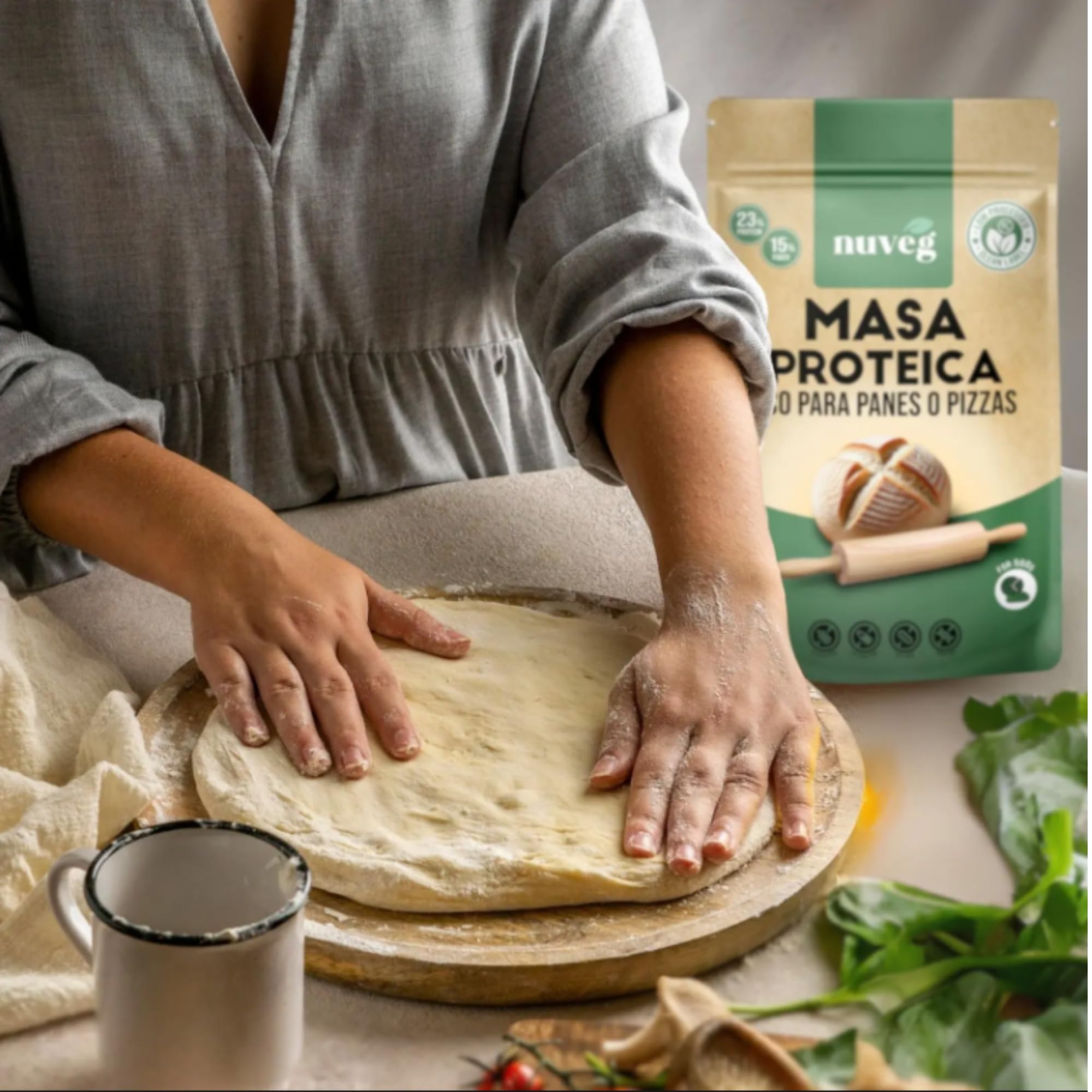 NUVEG Masa Proteica Ecológica para Panes o Pizzas, Vegano, Preparado para Pan Proteico y Masa de Pizza, Harina Panificable Sin Gluten, Sin Lactosa, Contiene Harina de Trigo Sarraceno, Pack 2, 540g