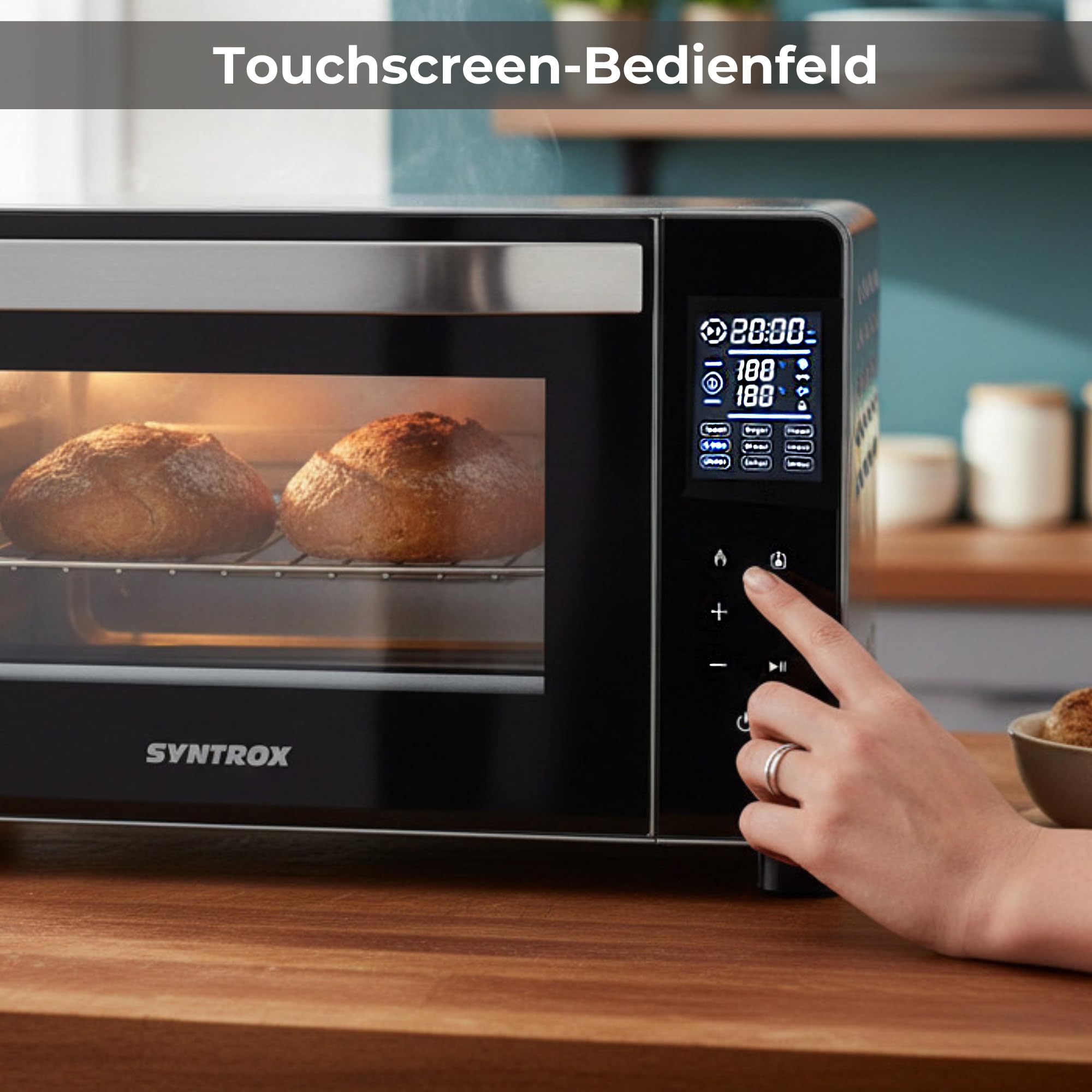 Syntrox Germany 25 l Touch Mini Backofen Saltillo | Miniofen | Pizzaofen | Pizzabackofen, 25 Liter, Edelstahl, 1500W, inklusive Zubehör, für kleine Küchen