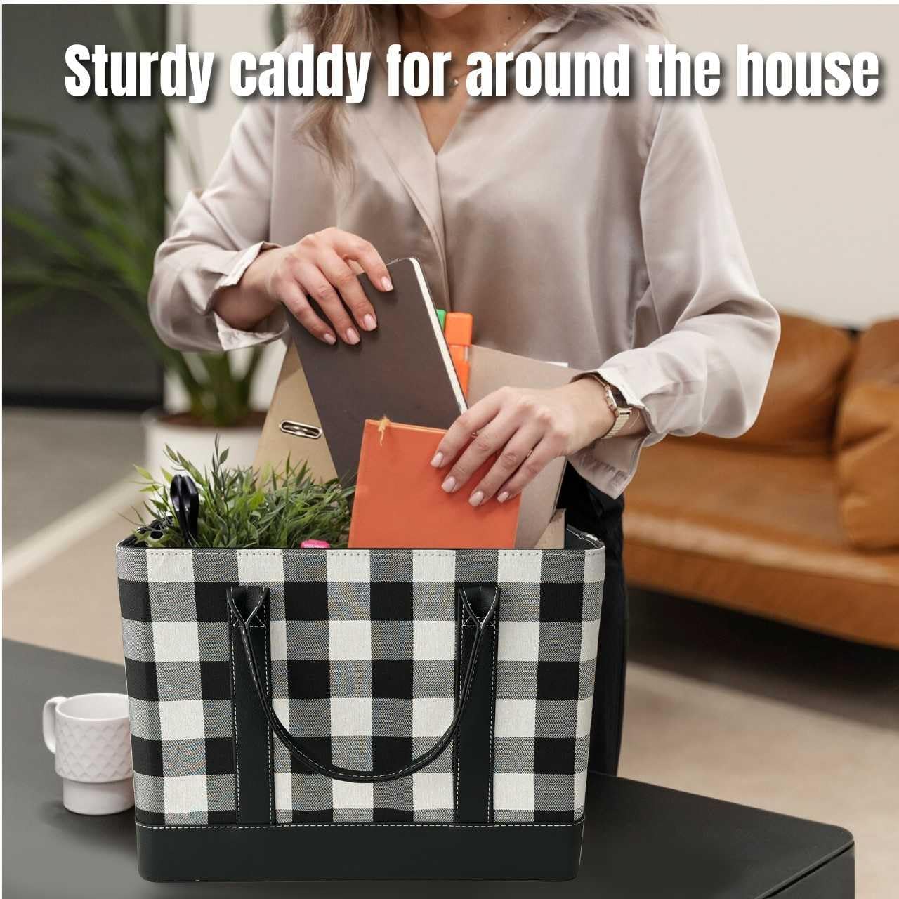 Trenton Gifts File Organizer Tote | Stylish Way To Keep Organized | Black/White Plaid