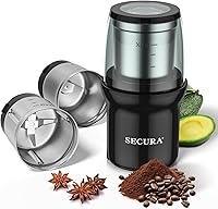 Vista 1 de Secura Electric Coffee Grinder, Press Control Spice Grinder for Coffee Bean Seeds Herbs with 2 Stainless Steel Blades Removable Bowls, Black