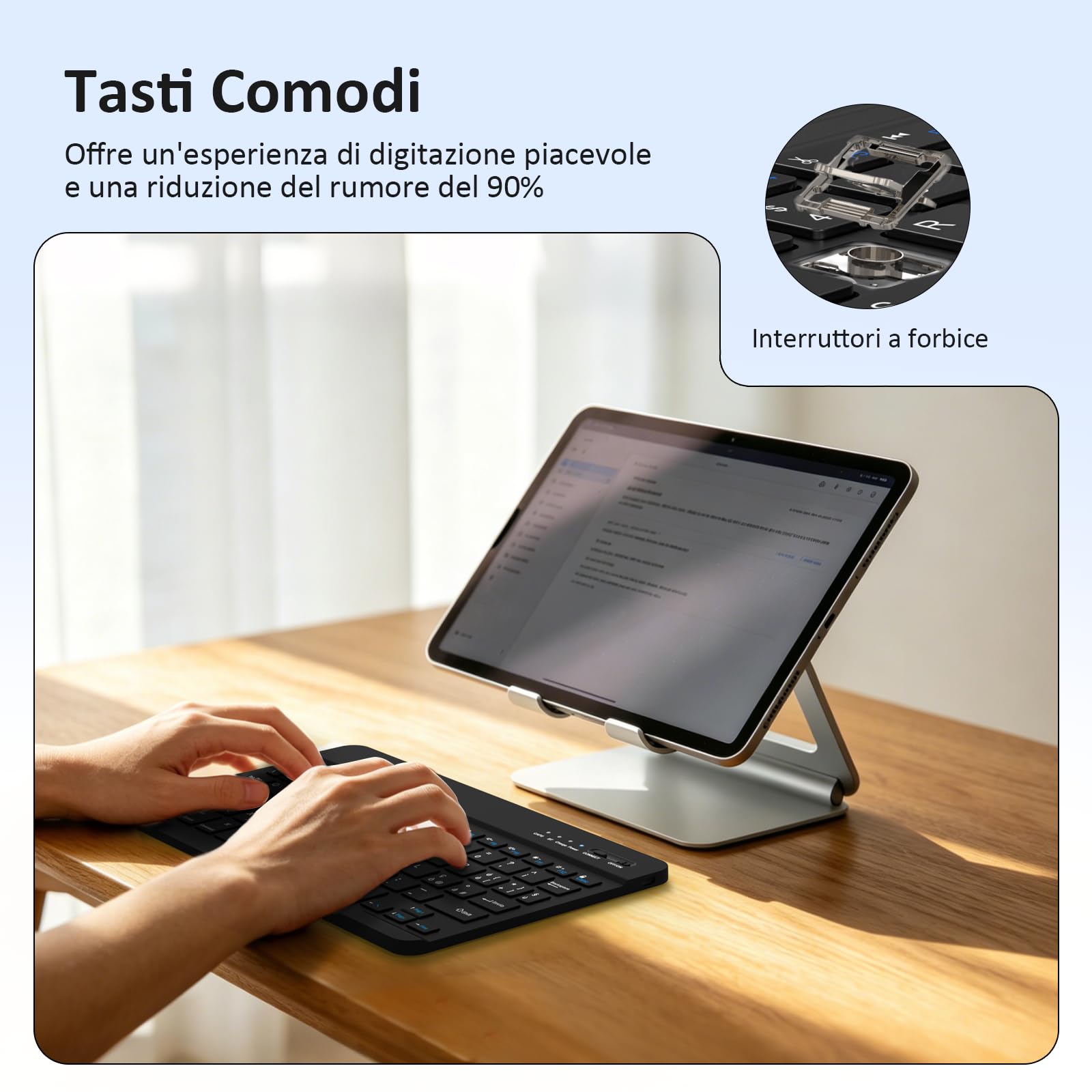 Tastiera Wireless Bluetooth Ricaricabile Ultra Sottile Compatta per Tablet Samsung, iPad, Android, Windows - Layout Italiano