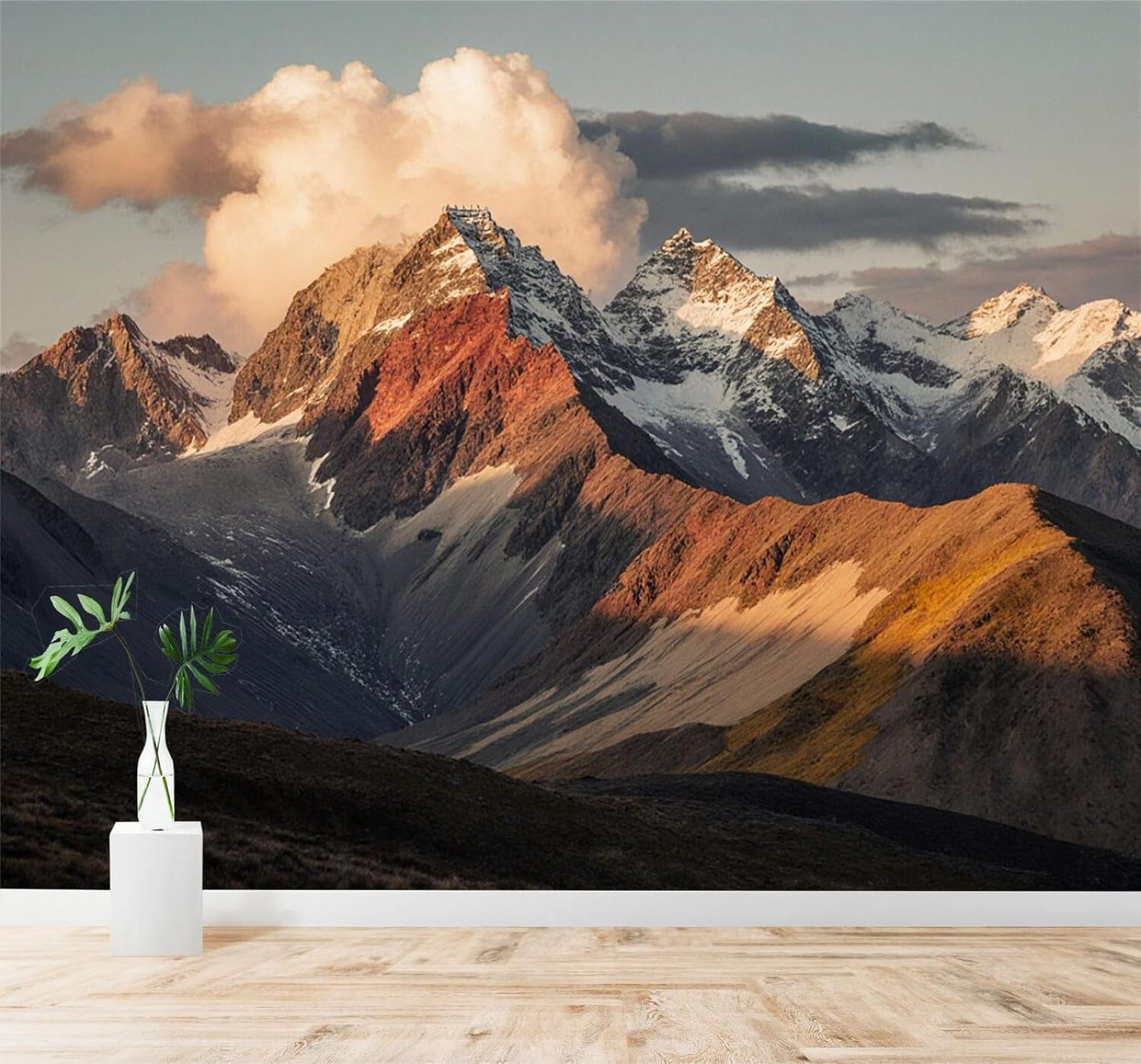 XLMING Magnificent Mountain Peaks Snow Capped Mountains Sunset Clouds 3D Wallpaper Premium Textured Silk Study Dining Living Room Bedroom Sofa TV Wall Easy Install-430cm×300cm