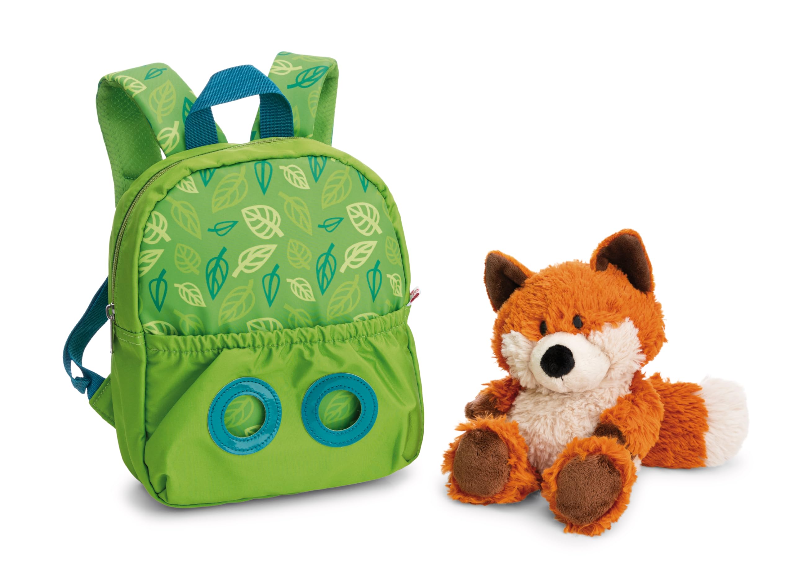 NICI Rucksack mit Plüschtier 21x26cm Fuchs 25cm - grün - Abnehmbarer Pluschspielzeug Weich Flauschig- Kindergartenrucksack mit Kuscheltier für 2-5 Jährige Jungen und Mädchen - 62692