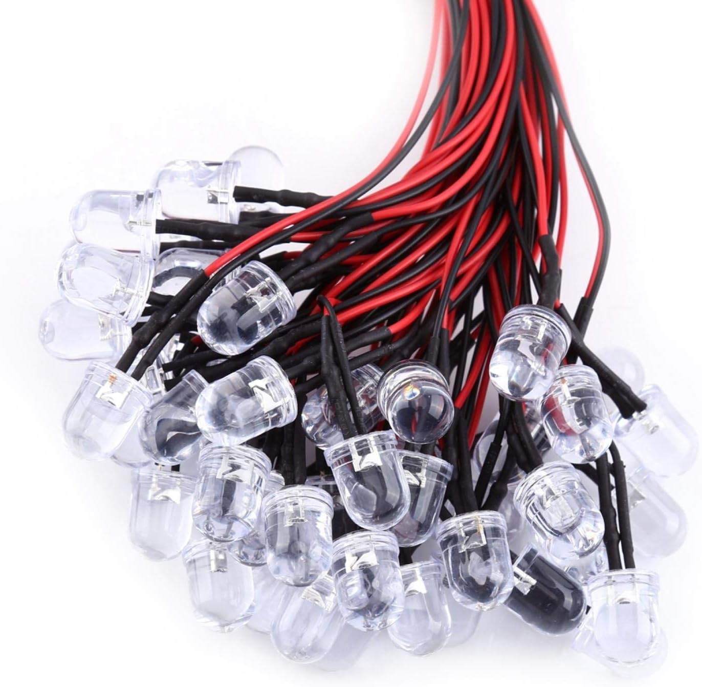 YWBL-WH LED Light Emitting Diodes 50 Pcs 3 5 10mm DC 9-12V Pre Wired Water Clear LED Diodes White Red Blue Green Light(White -10mm) - Image 4