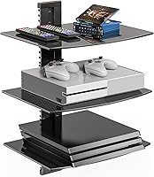 WALI CS303B 3-Tier Floating Tempered Glass TV Shelf - Wall Mount for DVD Players, Game Consoles, Routers, Projectors, Holds 17.6lbs Black
