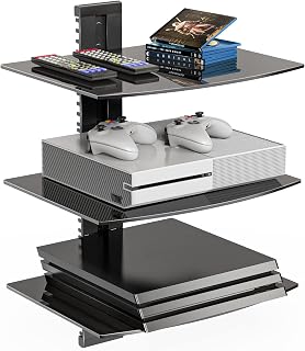 WALI CS303B 3-Tier Floating Tempered Glass TV Shelf - Wall Mount for DVD Players, Game Consoles, Routers, Projectors, Holds 17.6lbs Black