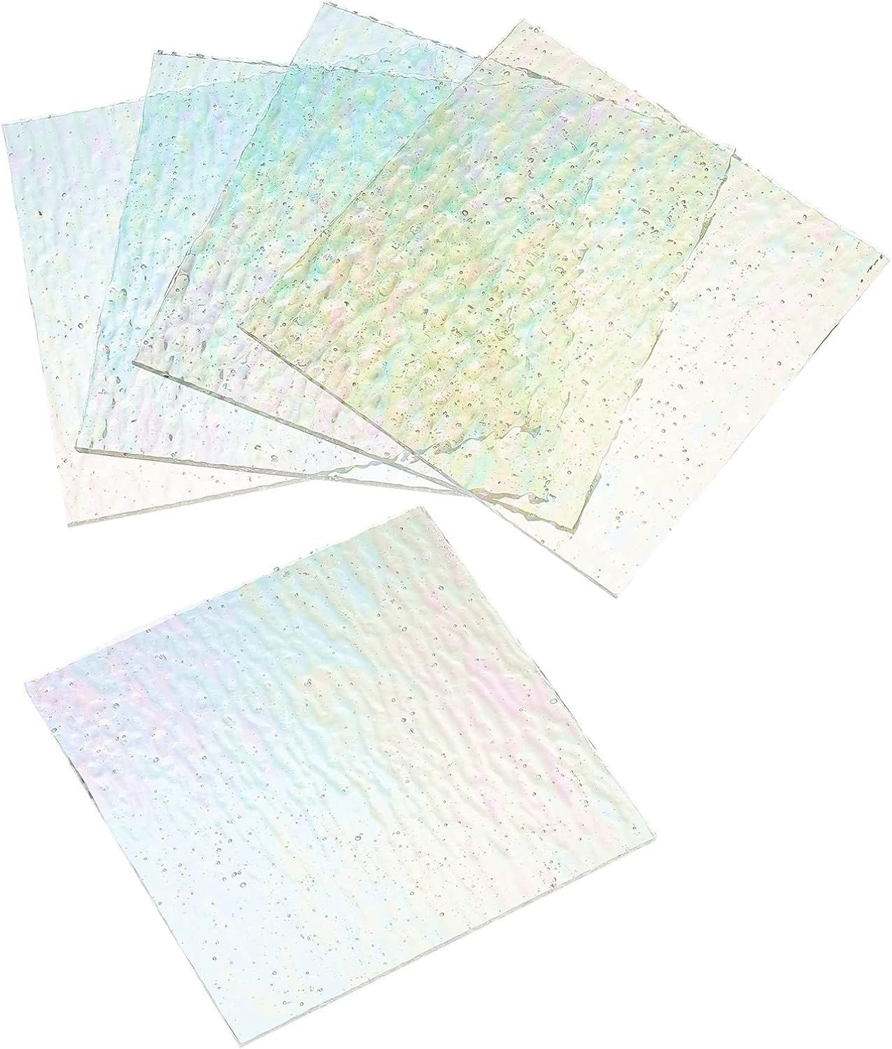 CHGCRAFT 5Pcs 4x4 Inch Colorful Mosaic Glass Sheets Clear Textured Stained Glass