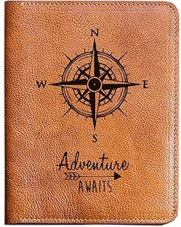 Genuine Leather Passport Holder, Adventure Awaits, Gift for Adventure Seekers & World Travelers, Customize your own (Compass with Adventure Awaits)