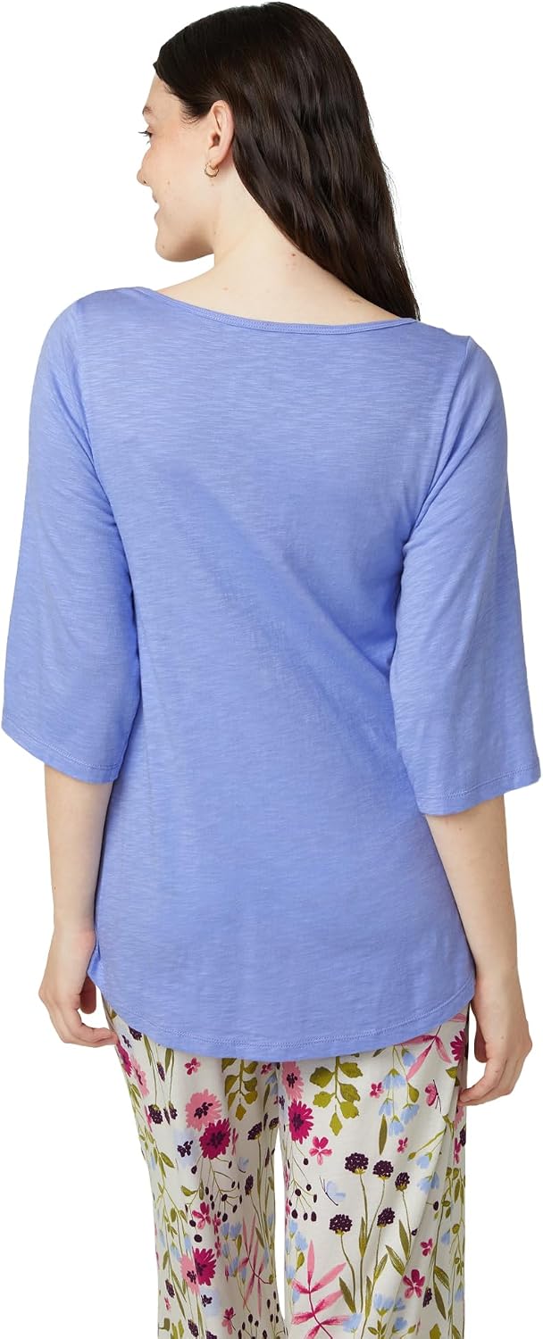 HUE Women's Sleep and Lounge Pajama Separates, Late Summer & Fall Collection, Jacaranda - Shirred Bell Sleeve Tee, Small