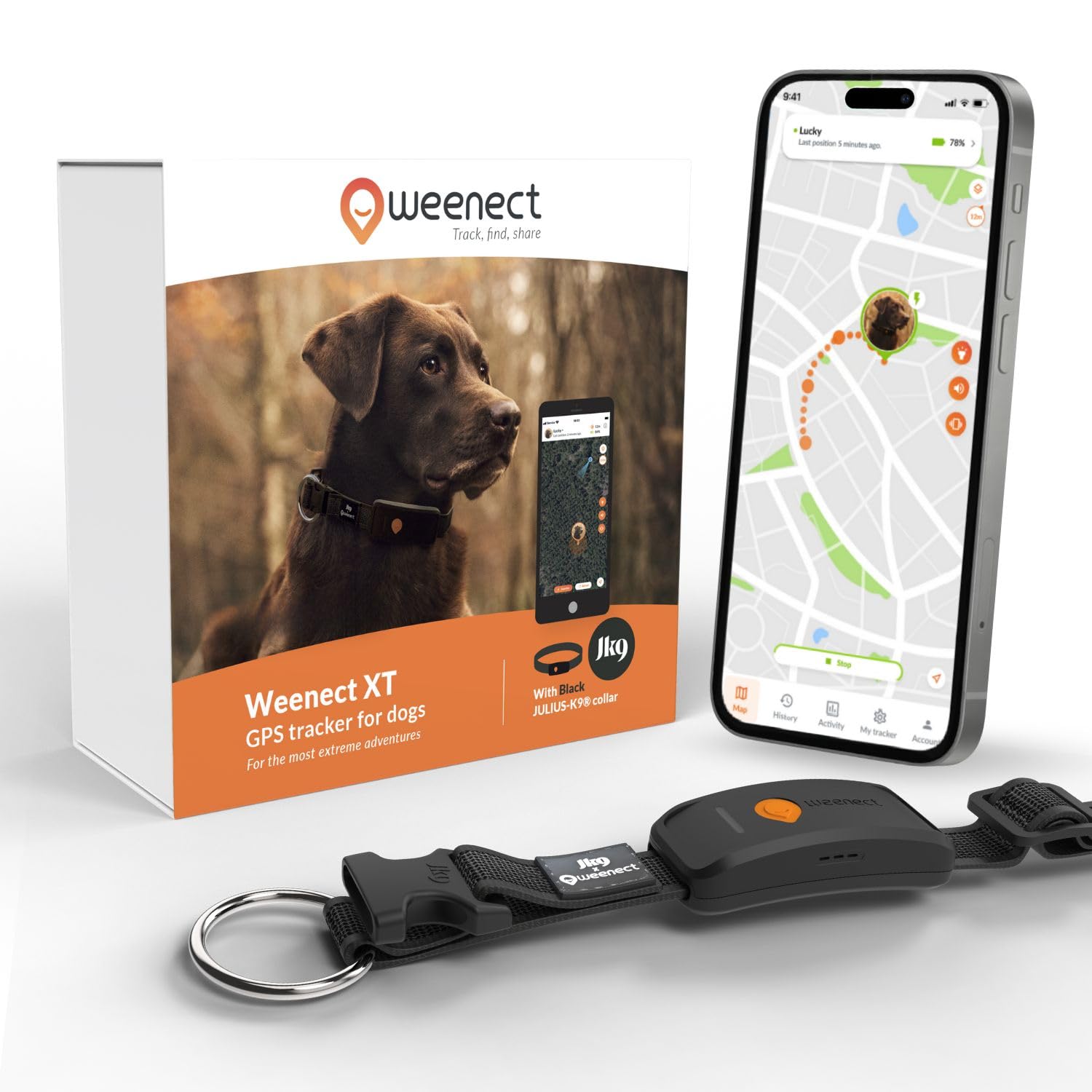 Weenect Dog XT - NEW GPS Collar for Dogs | XL Antenna | Waterproof | Ultra-Durable Integrated Julius-K9 Collar | Subscription Required