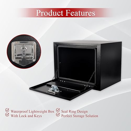 Miniatura 5 de Caja de herramientas de acero de 24 pulgadas para debajo de la carrocería y pestillo con mango en T, resistente para camiones, remolques, caravanas,