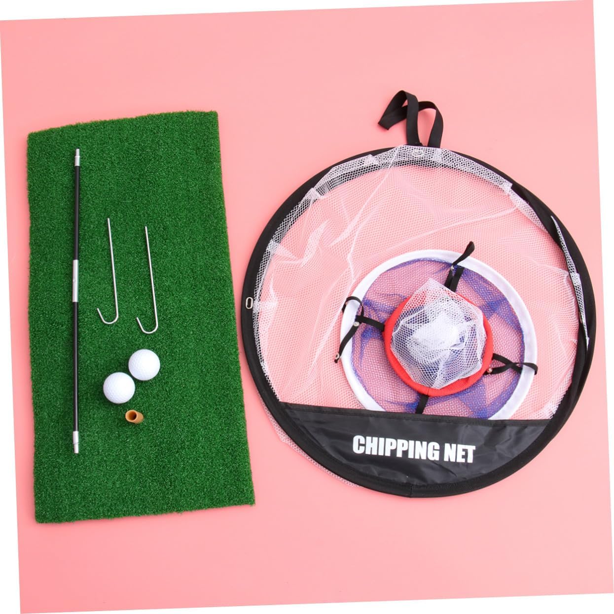 Happyyami Portable Pop-up Golf Chipping Practice Net with Mat Indoor Outdoor Training Aid for Pitching and Hitting Target Cage for Beginners and Golfers