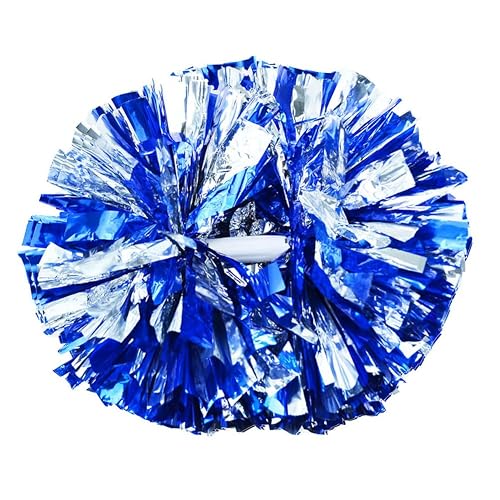 Hooshing 2/6/12PCS Cheerleading Pom Poms with Baton Handle for Team Spirit Sports Dance Cheering Kids Adults - Blue and Silver - 2