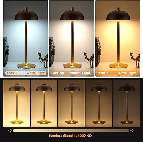 Miniatura 2 de Lámpara de mesa inalámbrica recargable  Lámpara de mesa con batería de 5000 mAh, 3 modos de color, luz de mesa LED de atenuación continua con