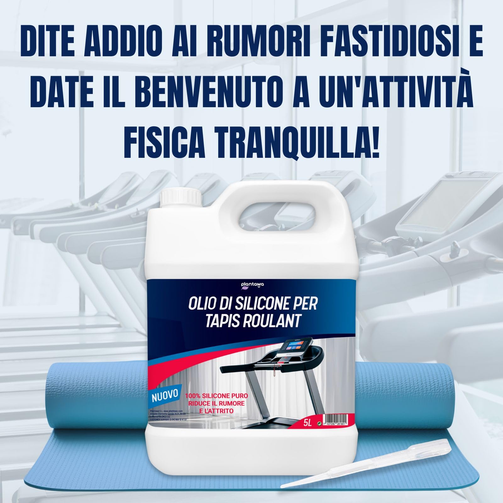 Plantawa Olio per tapis roulant da corsa 5L | Lubrificante silicone nastro da corsa. Ideale per palestre, nastri domestici. Applicazione precisa. Adatto a tutti i tapis roulant.