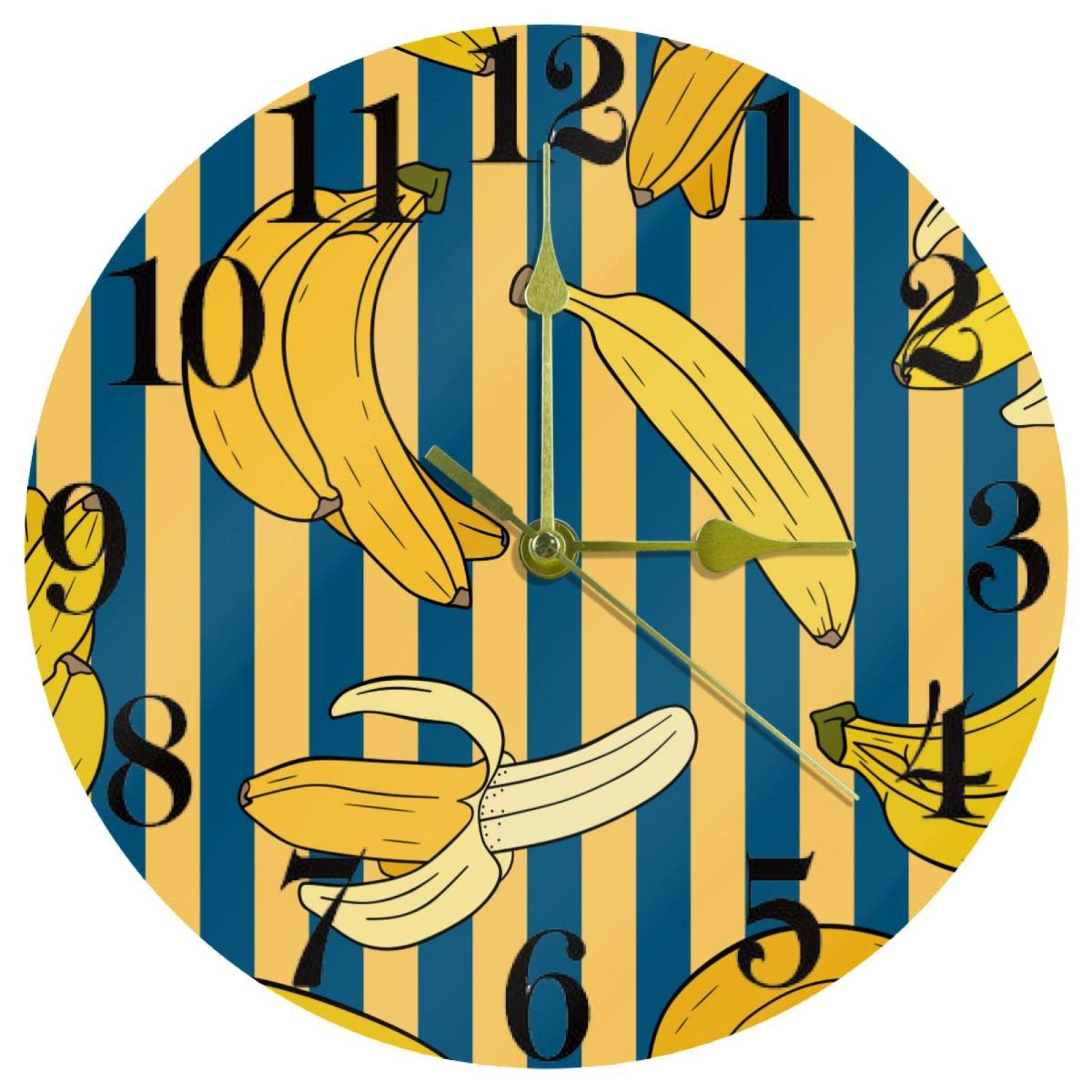 Horloge murale à quartz rayures jaunes et marines ronde à piles de 25,4 cm