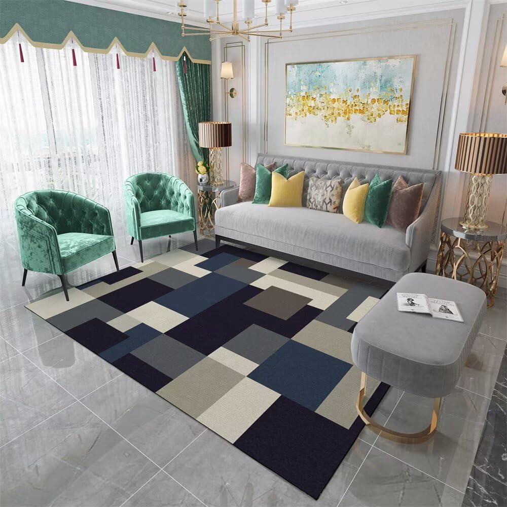 Tapis salon doux bleu 140x200cm au design contemporain et finitions premium