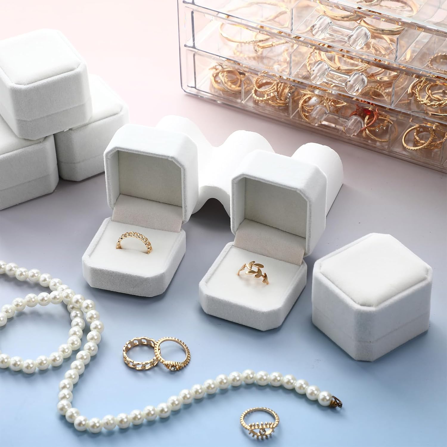 Laumoi 36 Pcs Ring Boxes Bulk White Velvet Jewelry Earring Boxes Wedding Ring Display Case for Packaging Wedding Ceremony Engagement Proposal Anniversary Birthday Gift - Image 4