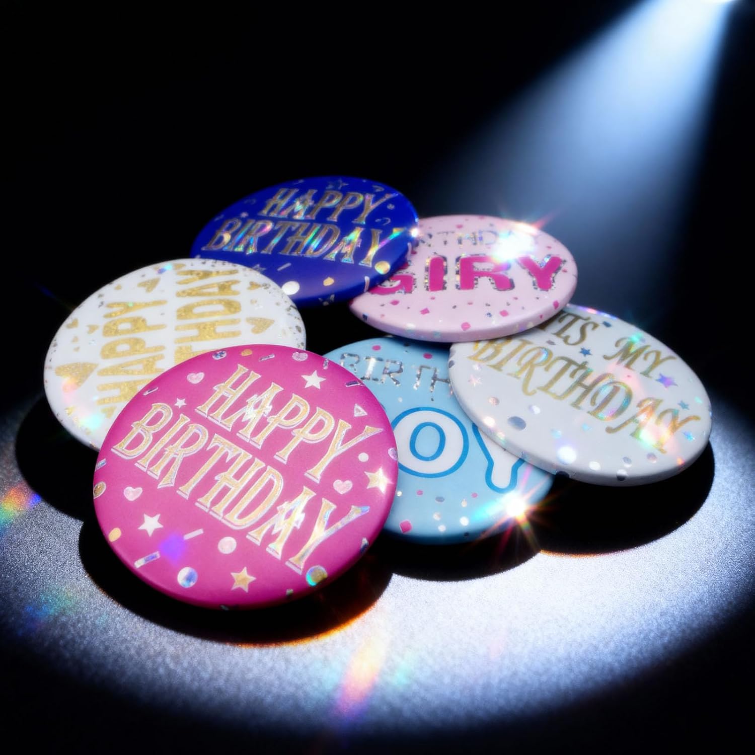 10 PCS Happy Birthday Badge Laser Party Emblem Metal and Plastic for Women Couple Clothes Hat Bag Funny Accessory image 5