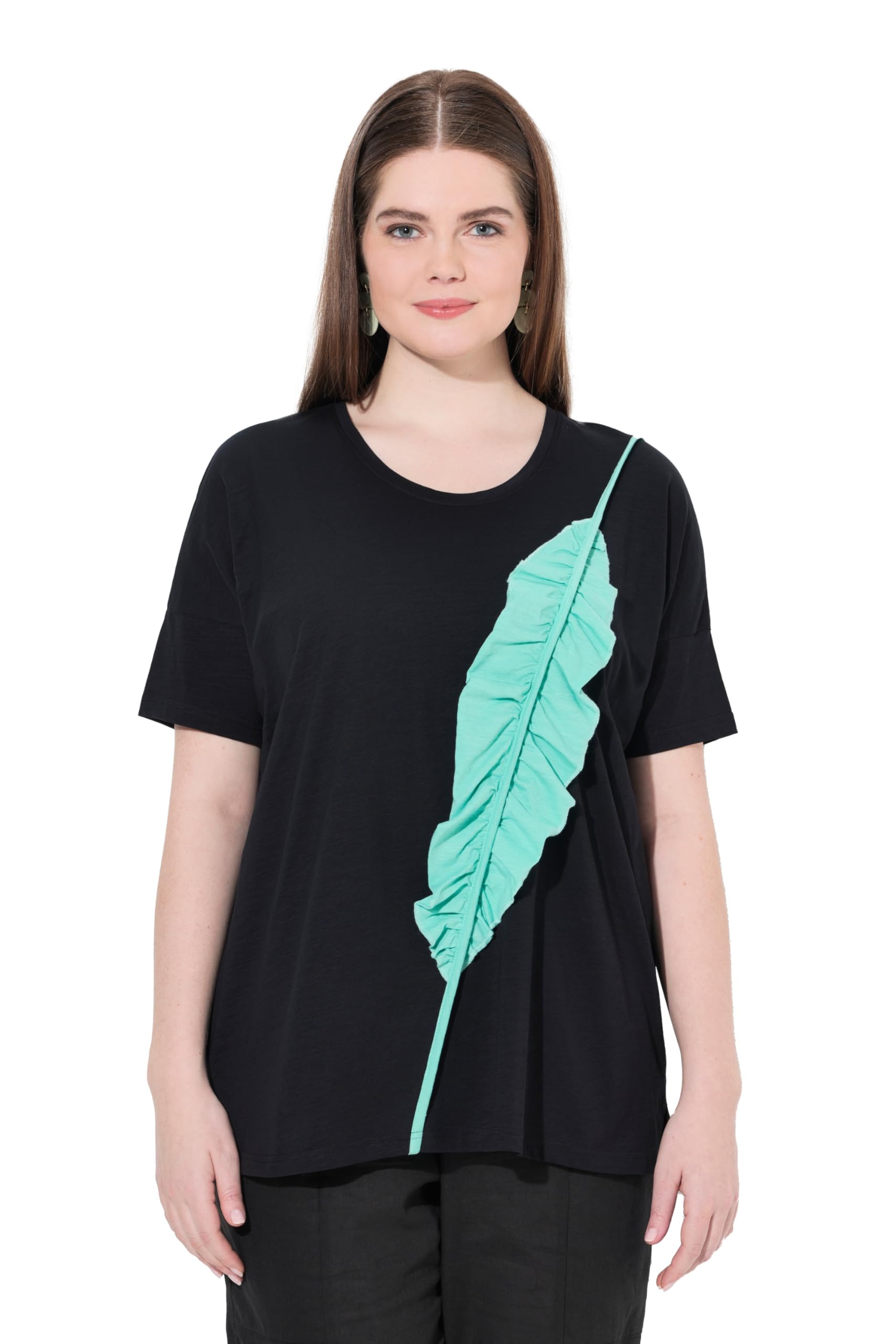 Ulla Popken Damen große Größen Übergrößen Plus Size T-Shirt, Oversized, Rundhals, Halbarm, Biobaumwolle 839399