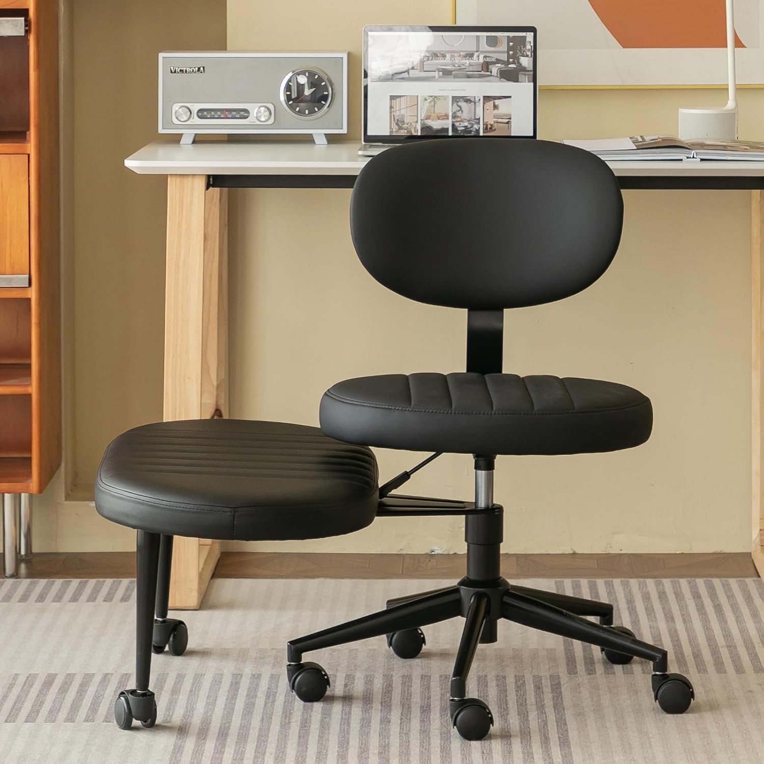 SYESWAY Ergonomic Cross Legged Office Chair, Multi-Position Swivel Desk Chair for Adults, Meditation Kneeling Chair with Lumbar Support & Rolling Casters for Home Office