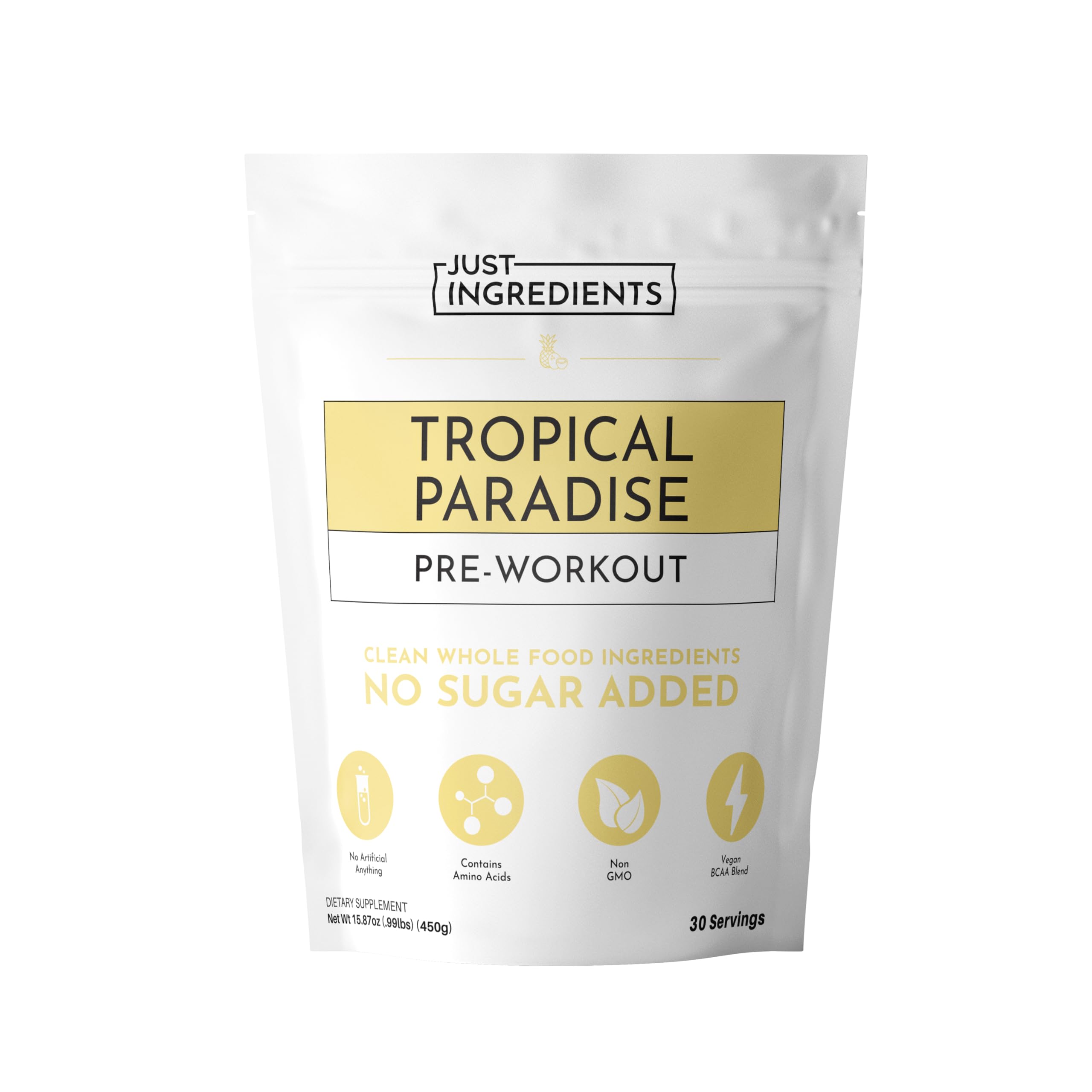 JUST INGREDIENTS Pre-Workout Tropical Paradise - Natural - 30 Servings Tropical Paradise (Caffeine)