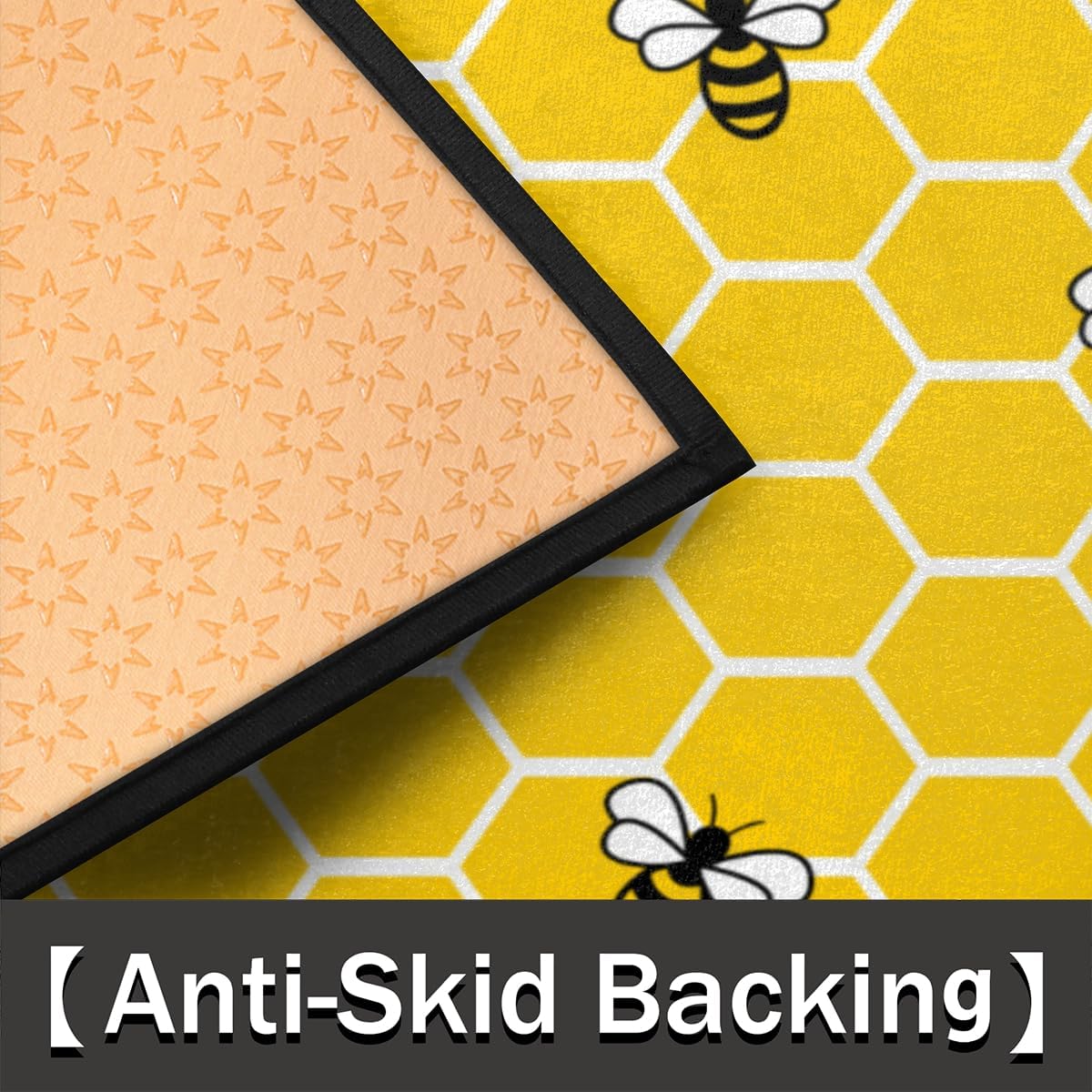 Honeycomb Bee Half Round Door Mat, Animal Yellow Honeybee Welcome Mat for Front Door Non-Slip Entryway Rug Floor Doormat for Inside Entry Bedroom Bathroom Kitchen Garage Patio,24"x 36"