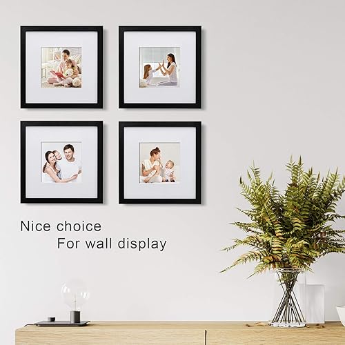 Miniatura 7 de Egofine Portarretratos de 10 x 10 pulgadas, color negro, hecho de madera maciza con plexiglás HD para fotos de 6 x 6 pulgadas con paspartú o de 10 x