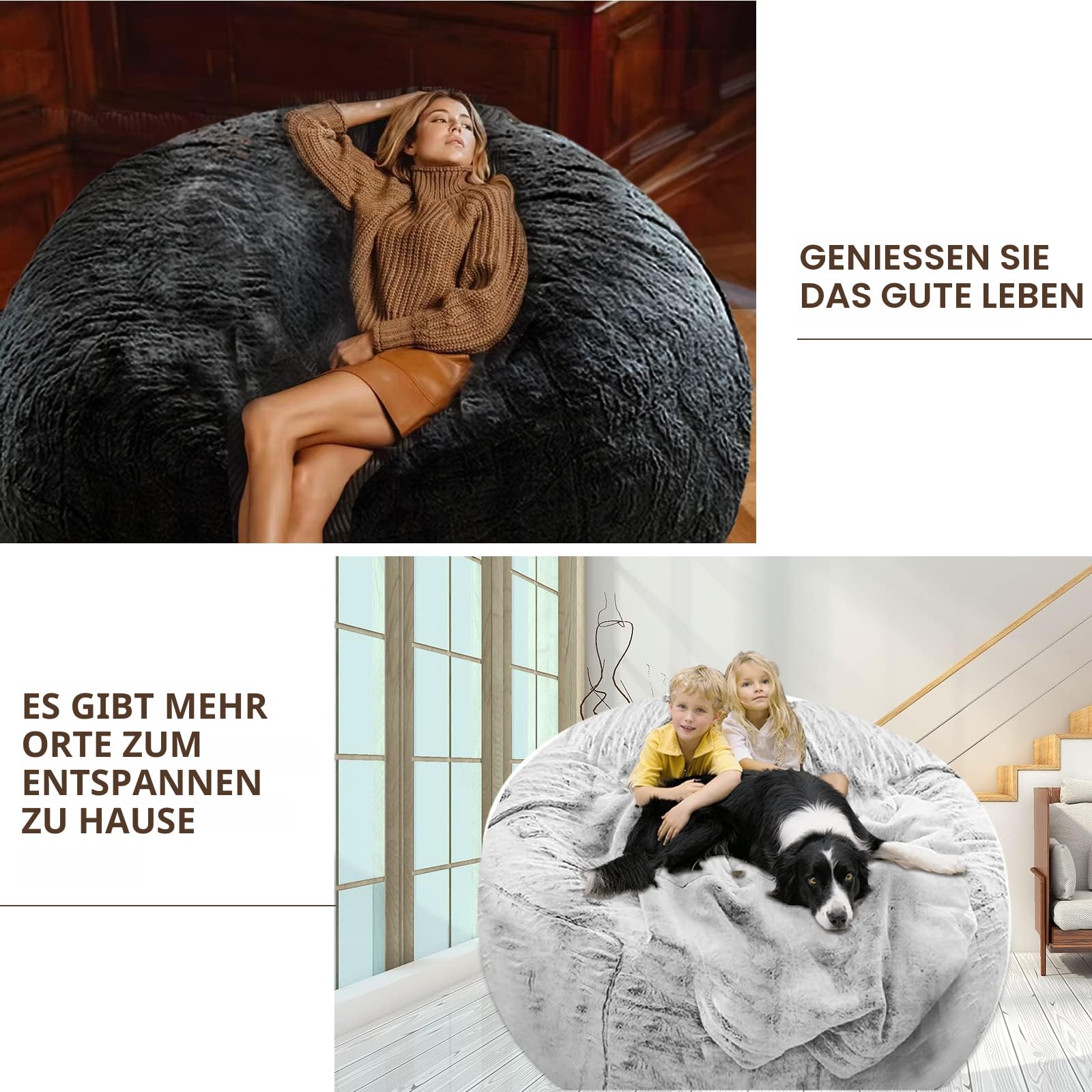 YudouTech Sitzsack Stuhl Abdeckung (nur Abdeckung, Keine Füllung),Großer runder weicher Flauschiger waschbarer Sitzsack Faulenzer-Sofa-Bettbezug für Erwachsene,Wohnzimmer Schlafzimmer Möbel Cover.
