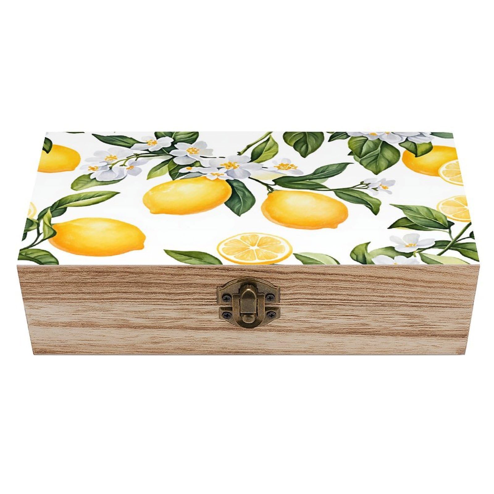HLBSDM Lemon Floral Vintage Wooden Keepsake Box with Hinged Lid And Locking Clasp, Decorative Storage Box for Jewelry, Trinkets And Small Accessories, Organizer for Home Or Wedding