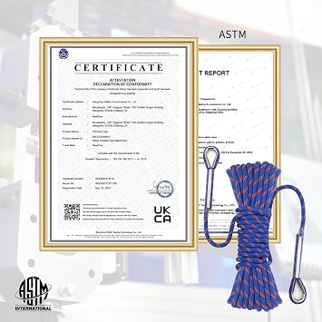 NewDoar 14KN Static Climbing Rope 8mm Accessory Cord Equipment 33FT(10M) 66FT(20M) 98FT(30M) 165FT(50M) Escape Rope with 2 Carabiners for Ice Climbing Fire Rescue Rope Safety Rope