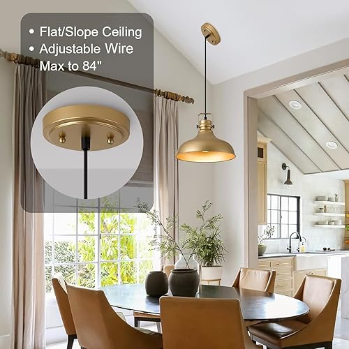 Miniatura 7 de Luces colgantes doradas de granja, iluminación colgante mate para isla de cocina, industrial de altura ajustable, vintage, cúpula, lámparas